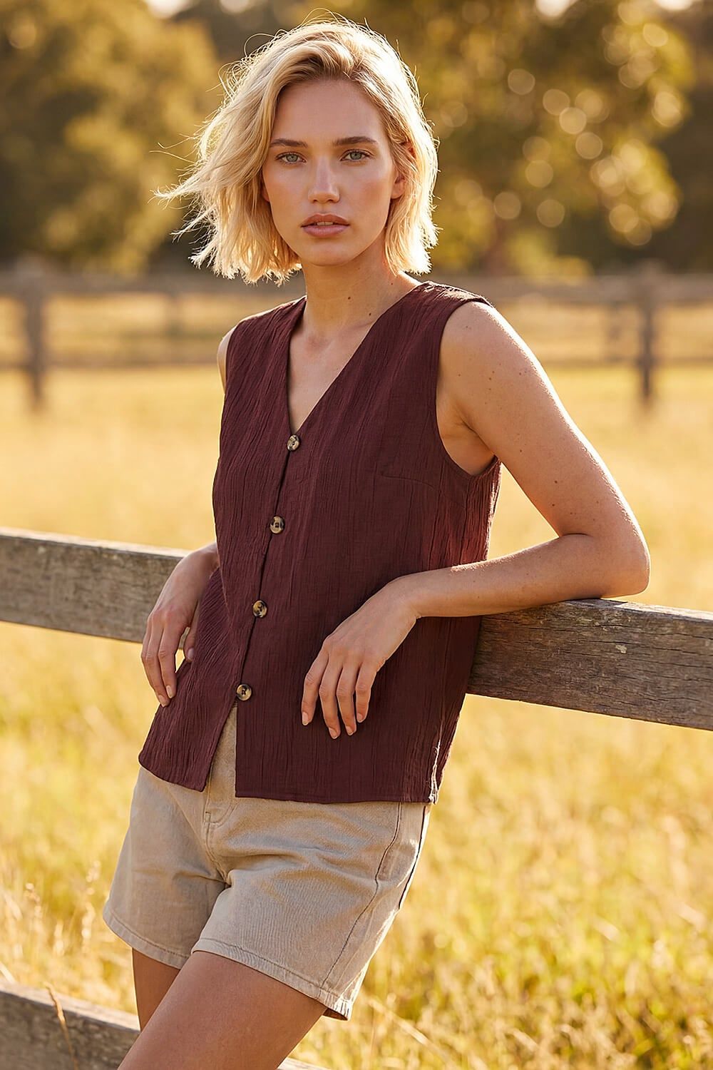 Roman Crinkle Button Up Front Blouse