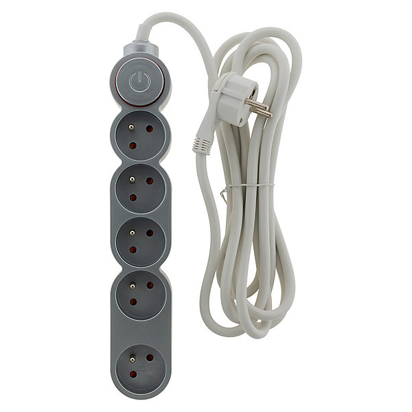 Bloc Home 5 prises 16A 2P T câble 3m - Argent - Zenitech