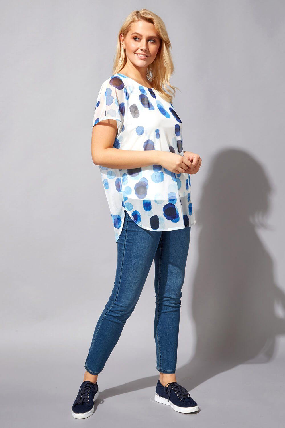 Roman Spot Mesh Chiffon Overlay Top