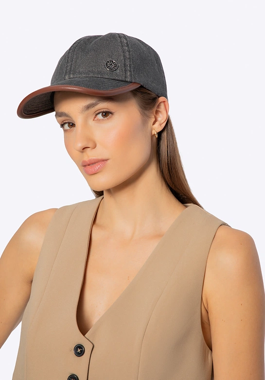 Czapka z daszkiem z domieszką bawełny unisex szaro - brązowa