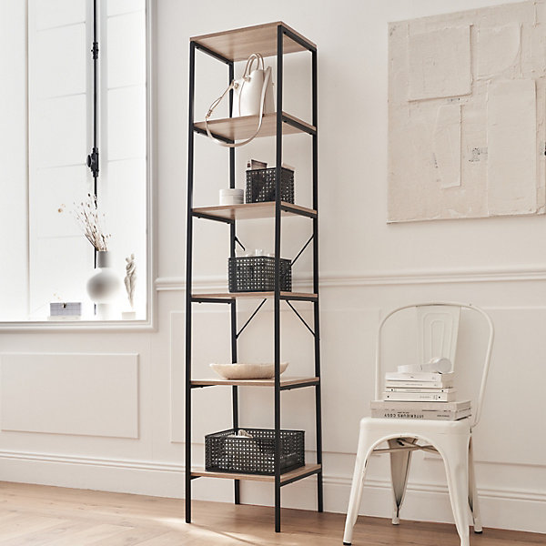 étagère de rangement style industriel Napari 5 cases bois et métal H. 190 x L. 40 cm