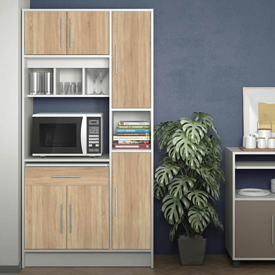 LOUISE - Desserte micro-onde effet bois blanc et chêne naturel