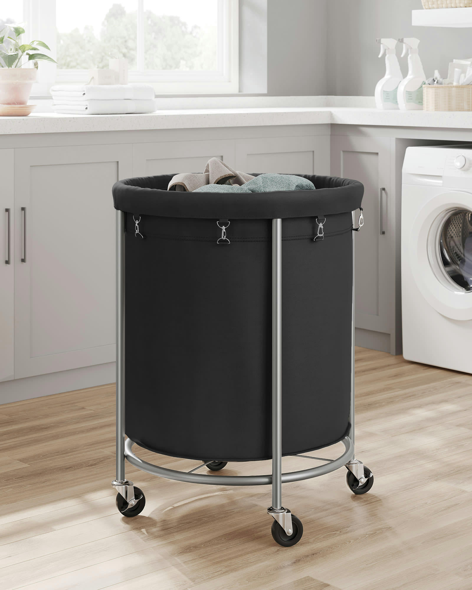 - Panier à linge avec roulettes 170L tissu polyester noir