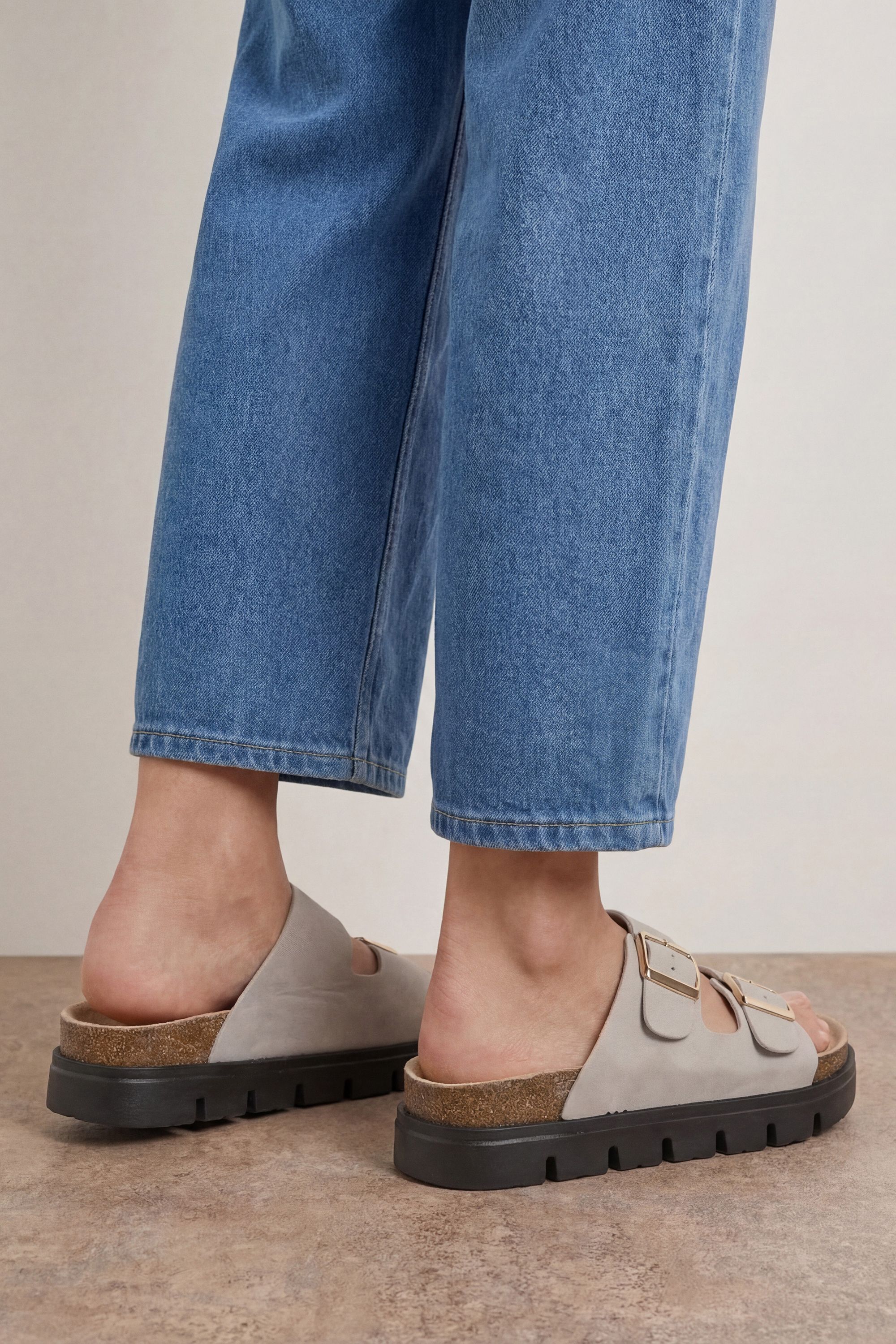 Oasis Mae Platform Faux Suede Buckle Footbed Sliders