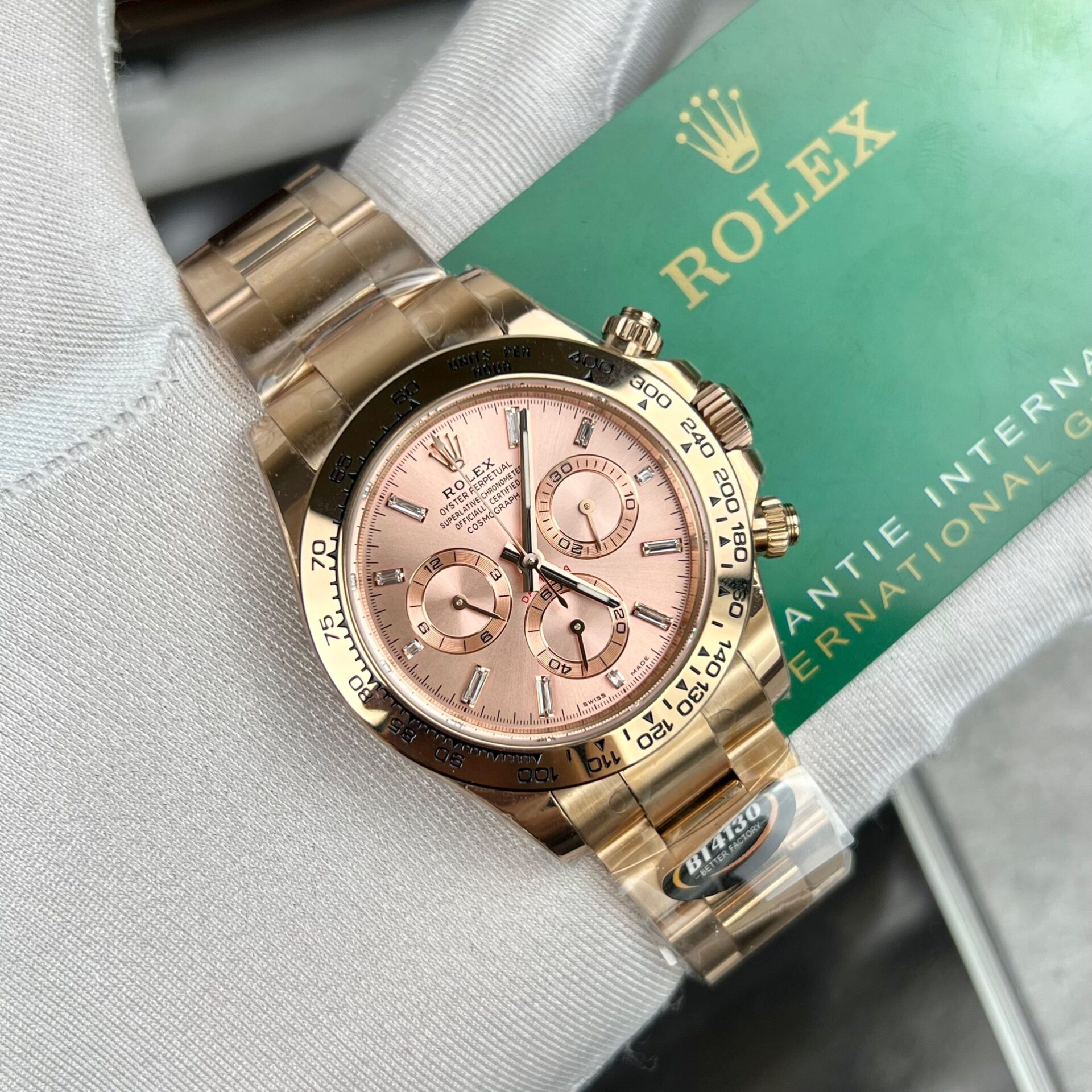 Rolex Daytona 116505 RG Plated Pink Dial CZ Diamonds 40mm Oyster Super Clone