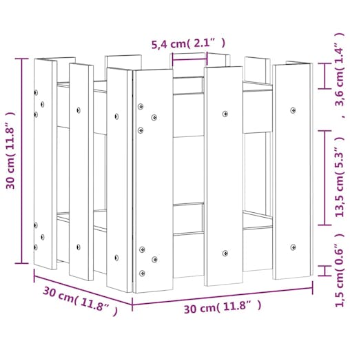 NNEVL Garden Planter with Fence Design 30x30x30 cm Solid Wood Pine