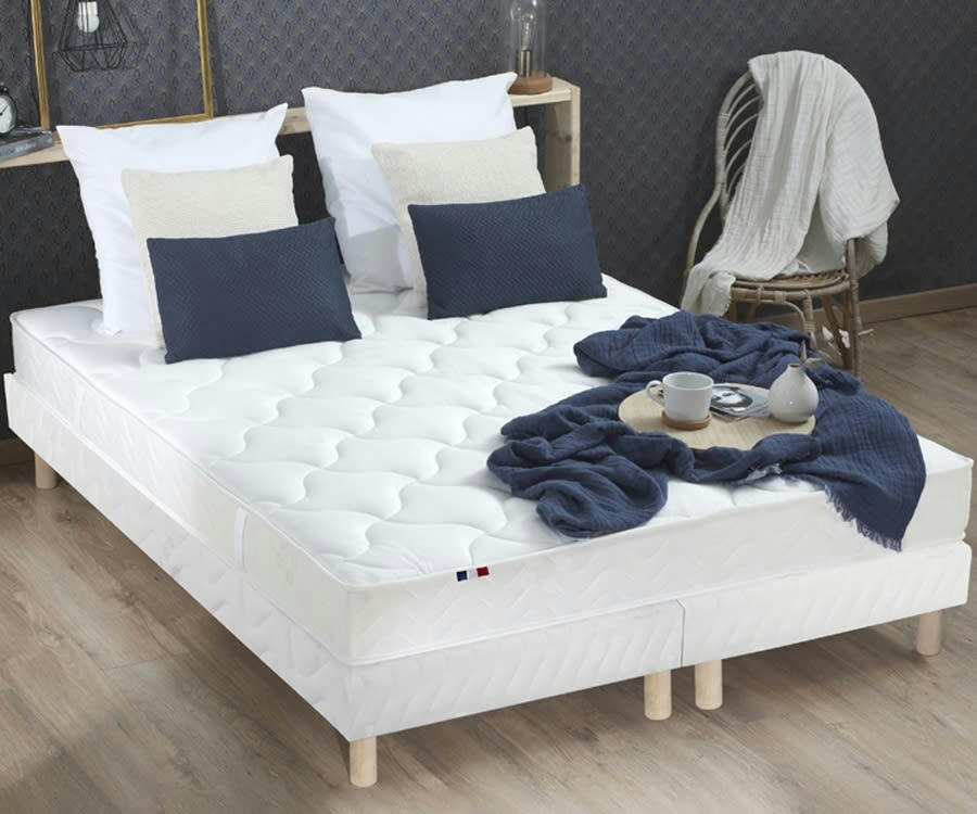 ENSEMBLE ESSENTIEL - Ensemble matelas latex 3 zones sommier blanc 160x200