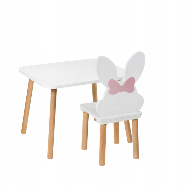 Stolik 50/60 cm i dwa krzesełka królik kokarda