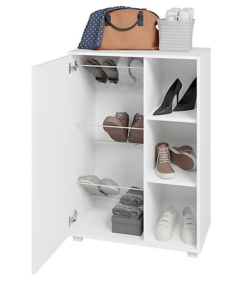 Armoire à chaussures, meuble à chaussures avec 1 porte coloris blanc - longueur 68 x profondeur 36 x hauteur 97 cm