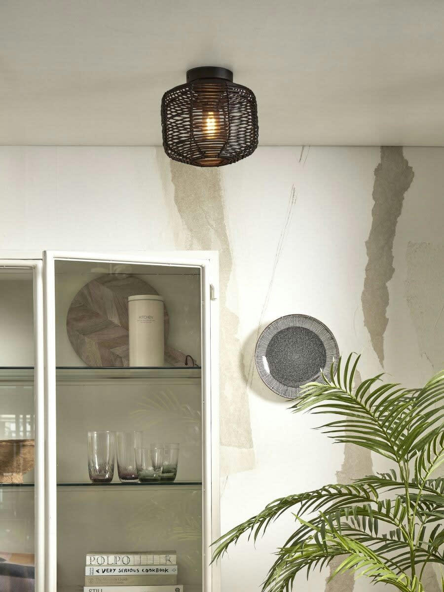 TANAMI - Plafonnier rotin  noir, h. 20cm