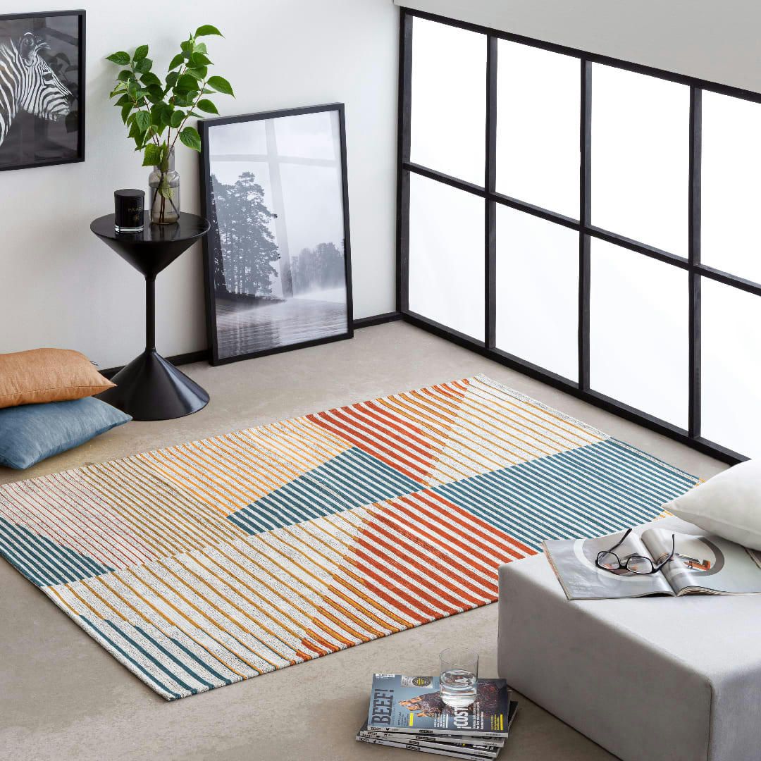 MALEV - Tapis décoratif en coton en impression digital multicolore 140x200 cm