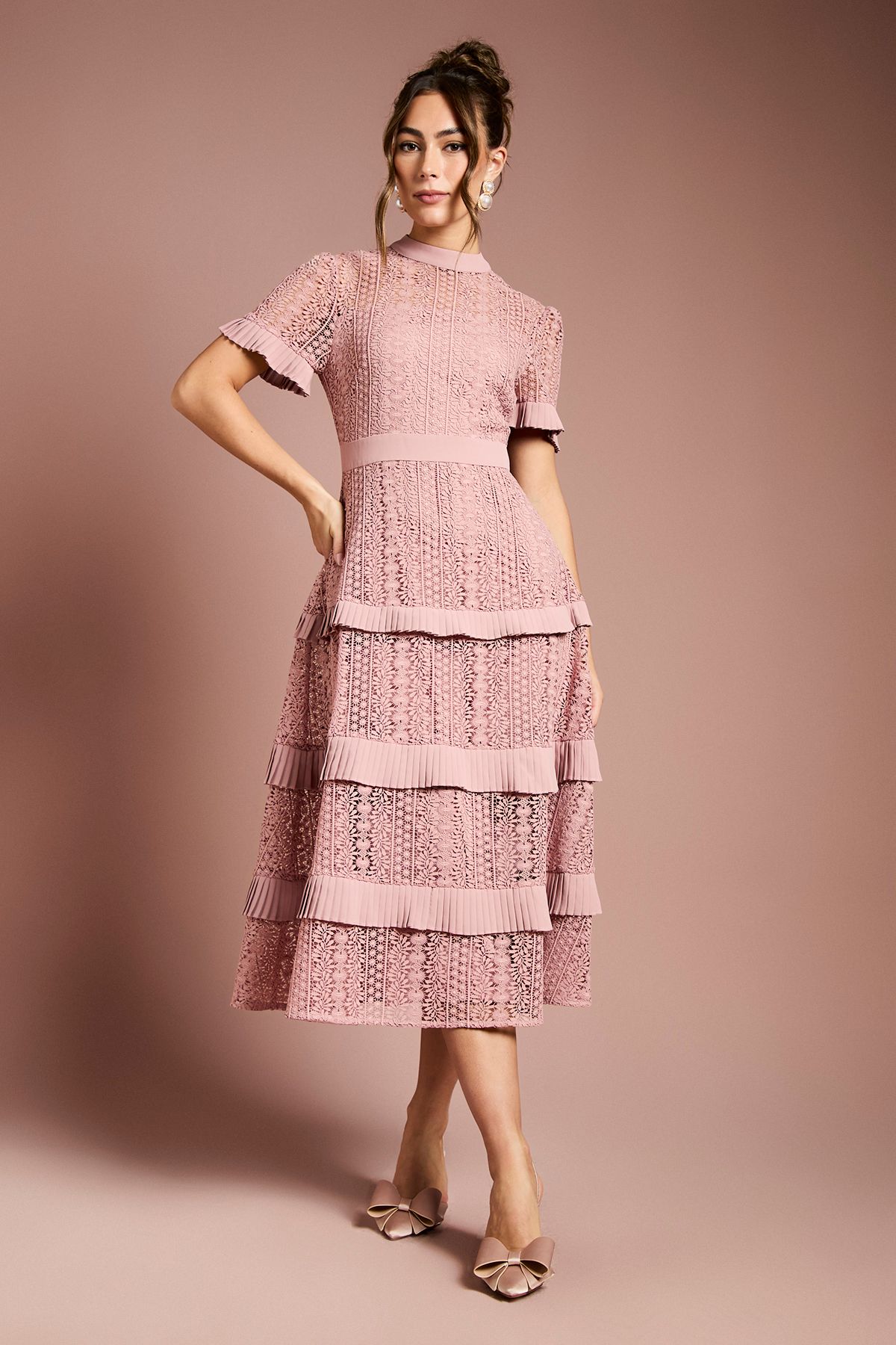 Coast Tiered Lace Short Sleeve Midi Dress