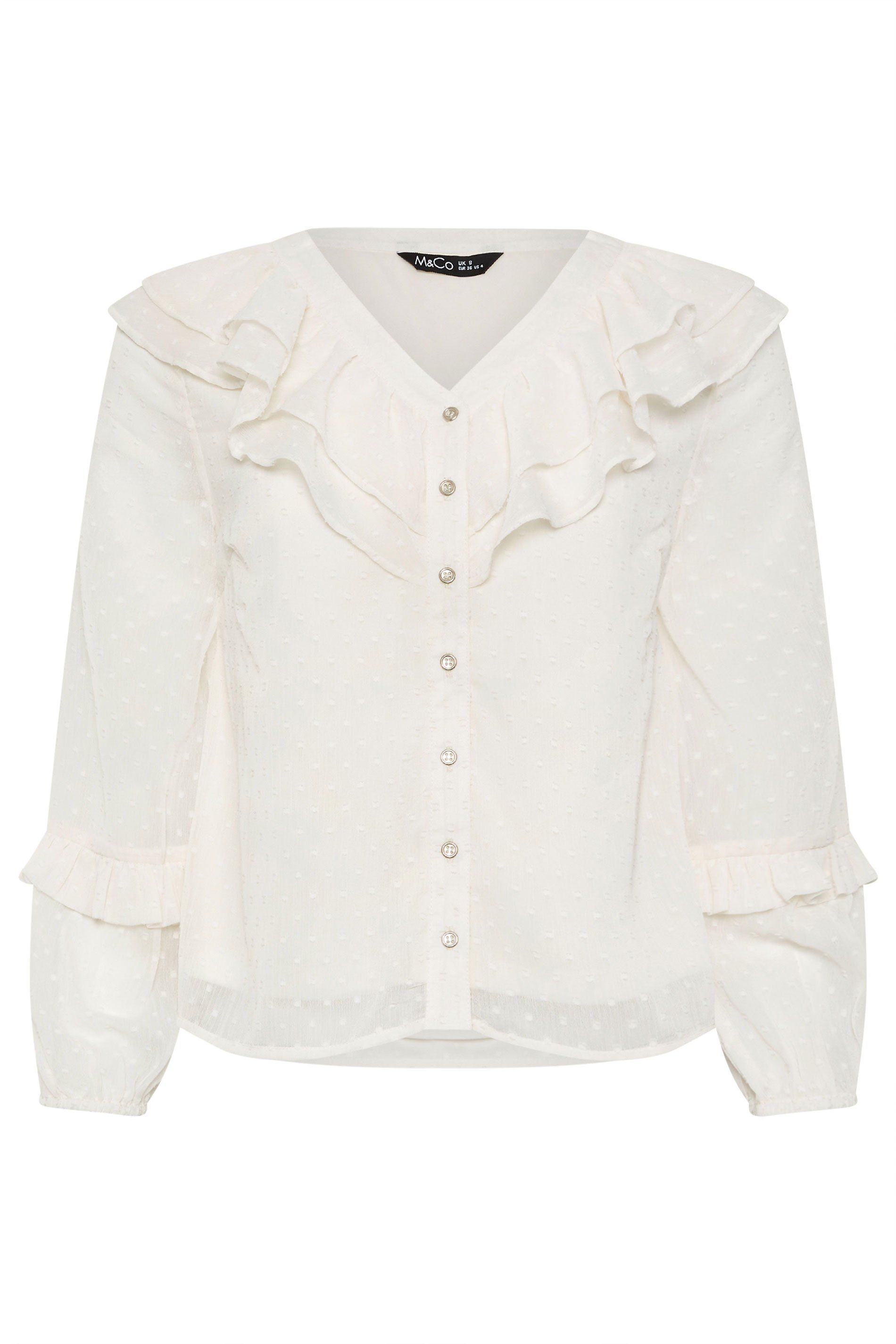M&Co Petite Dobby Ruffle Blouse