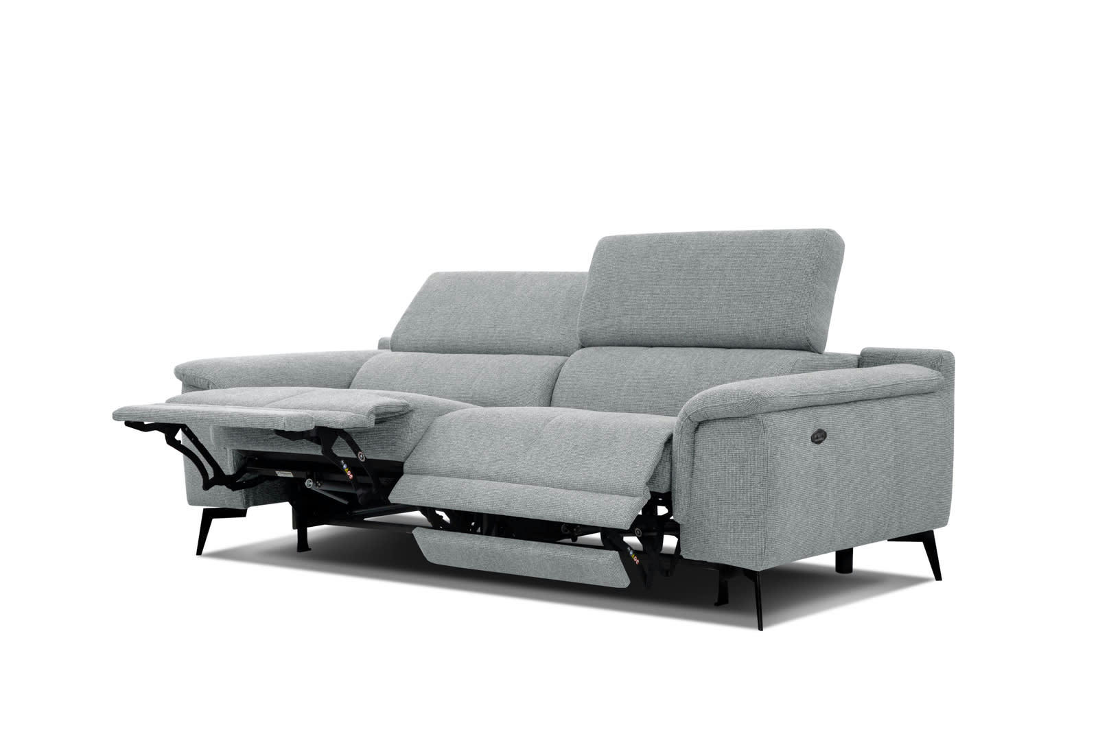 FIERO - Canapé droit 3 places XXL avec 2 relax électriques tissu gris clair
