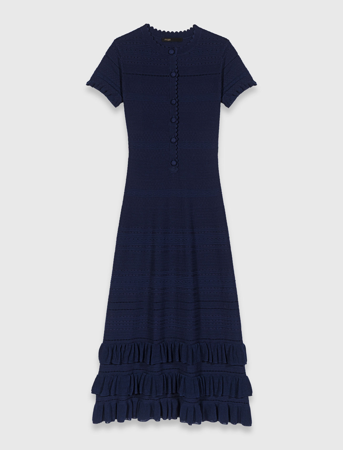 Robe longue en maille avec volants