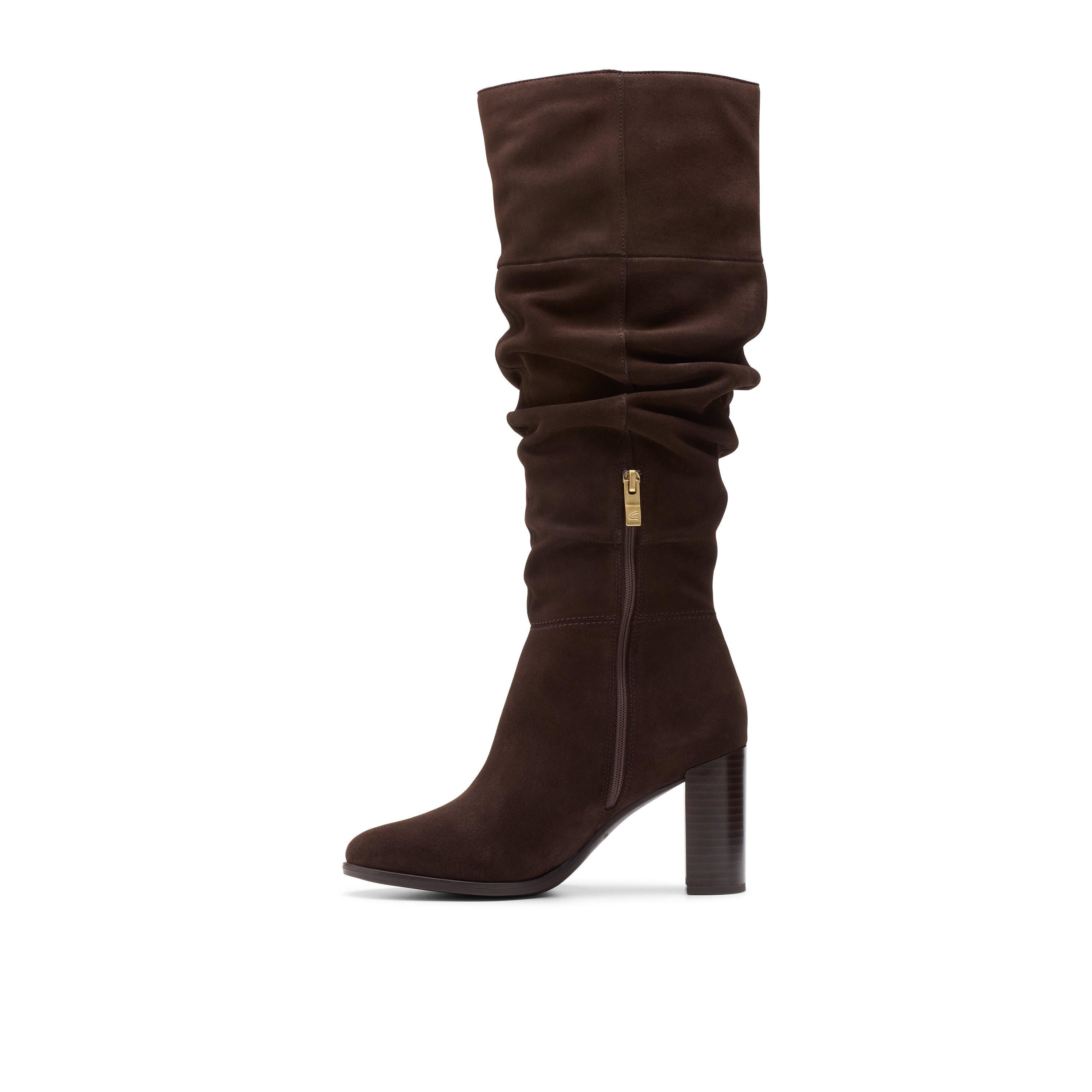 Clarks Freva 85 Slouch Dark Brown Suede Knee High Boots