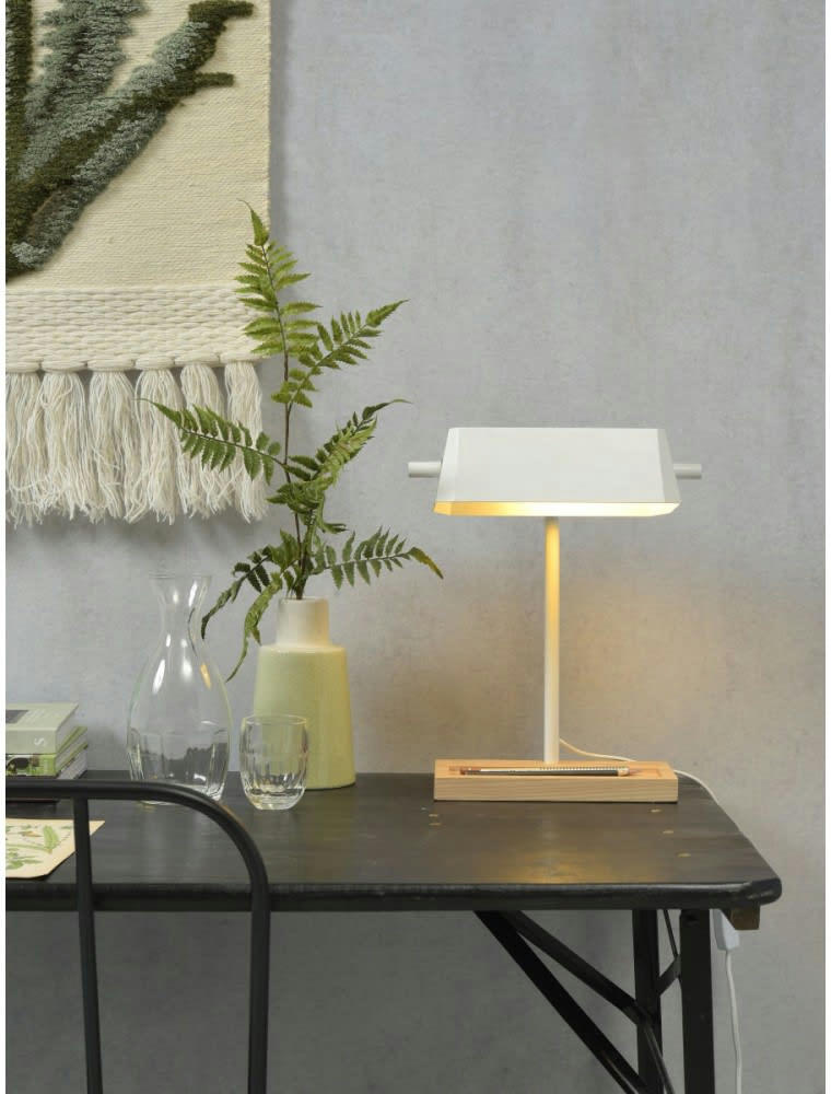 CAMBRIDGE - Lampe de bureau bois/métal blanc H40cm