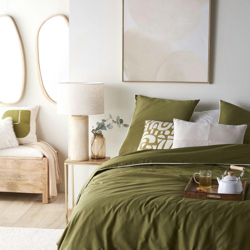 ANTONIA - Parure de lit en coton biologique vert olive 240x220