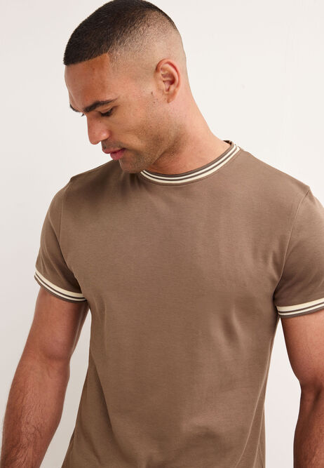 Mens Mocha Cotton Ringer T-Shirt