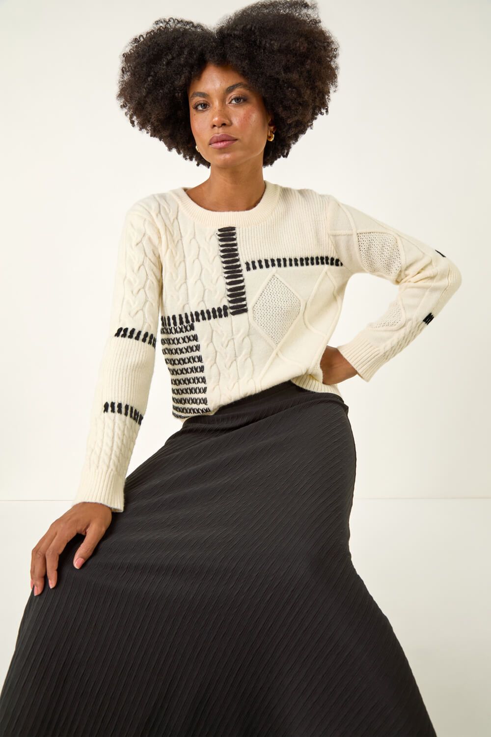 Roman Cable Textured Stretch A-Line Skirt