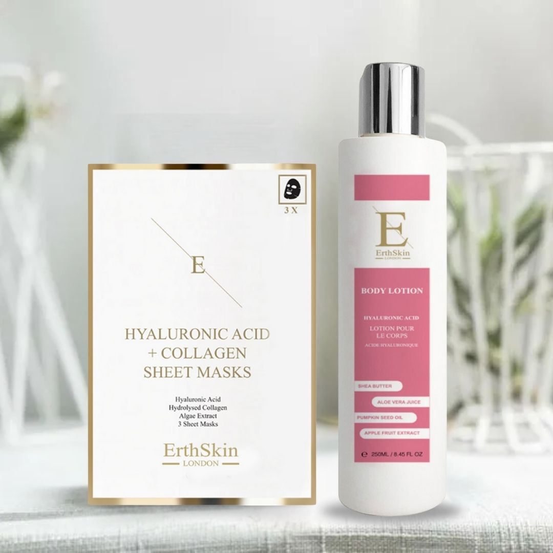 Erth Skin London Hydrating Duo: Collagen Body Lotion 250ml   Hyaluronic Sheet Mask
