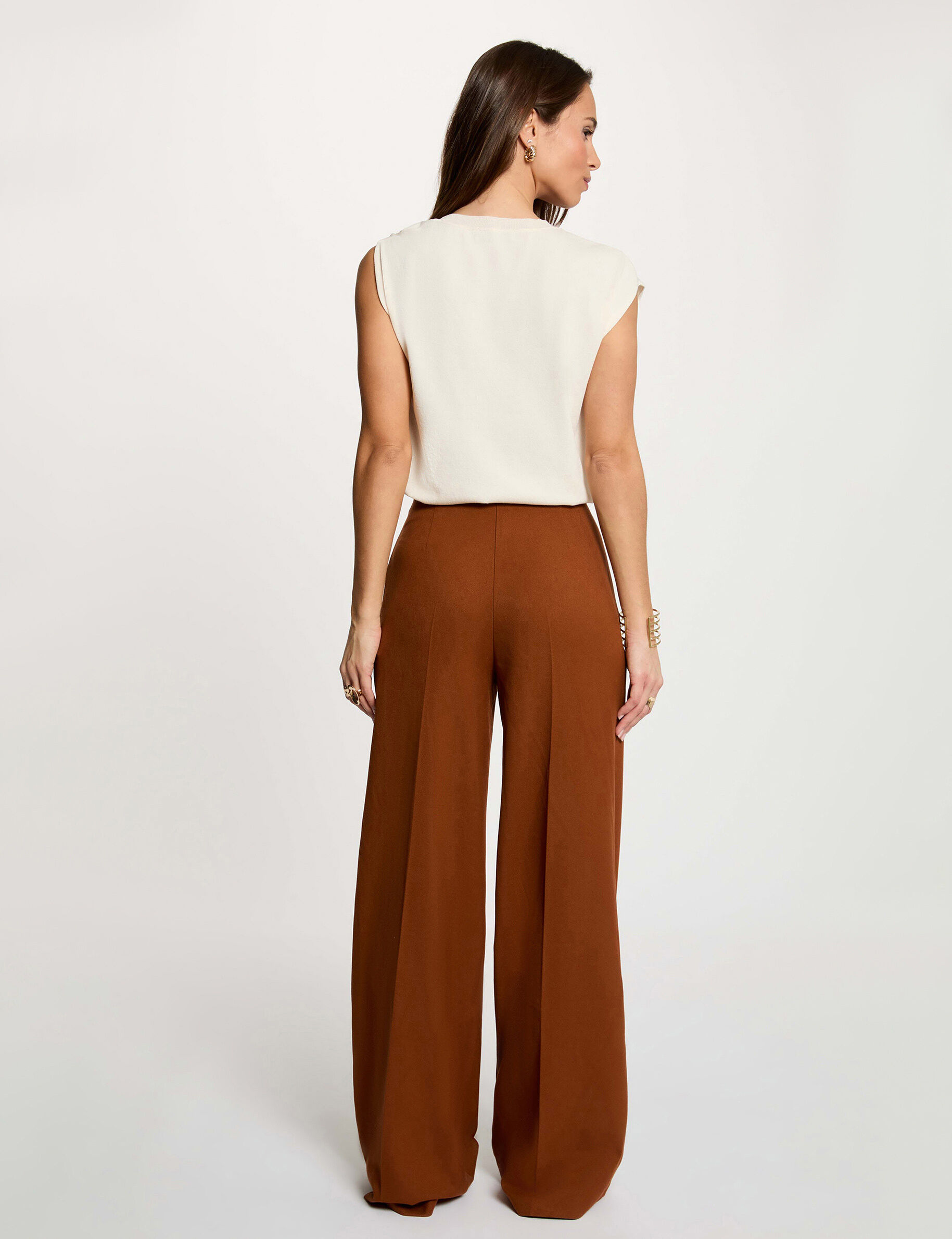 High-Waisted Wide-Leg Trousers Cognac Brown Women