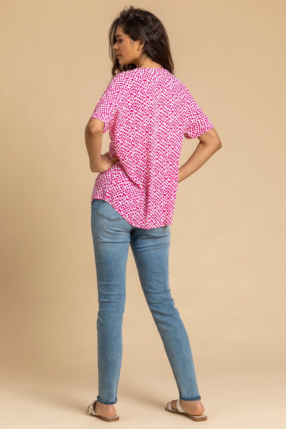 Roman Spot Print V-Neck Tunic Top