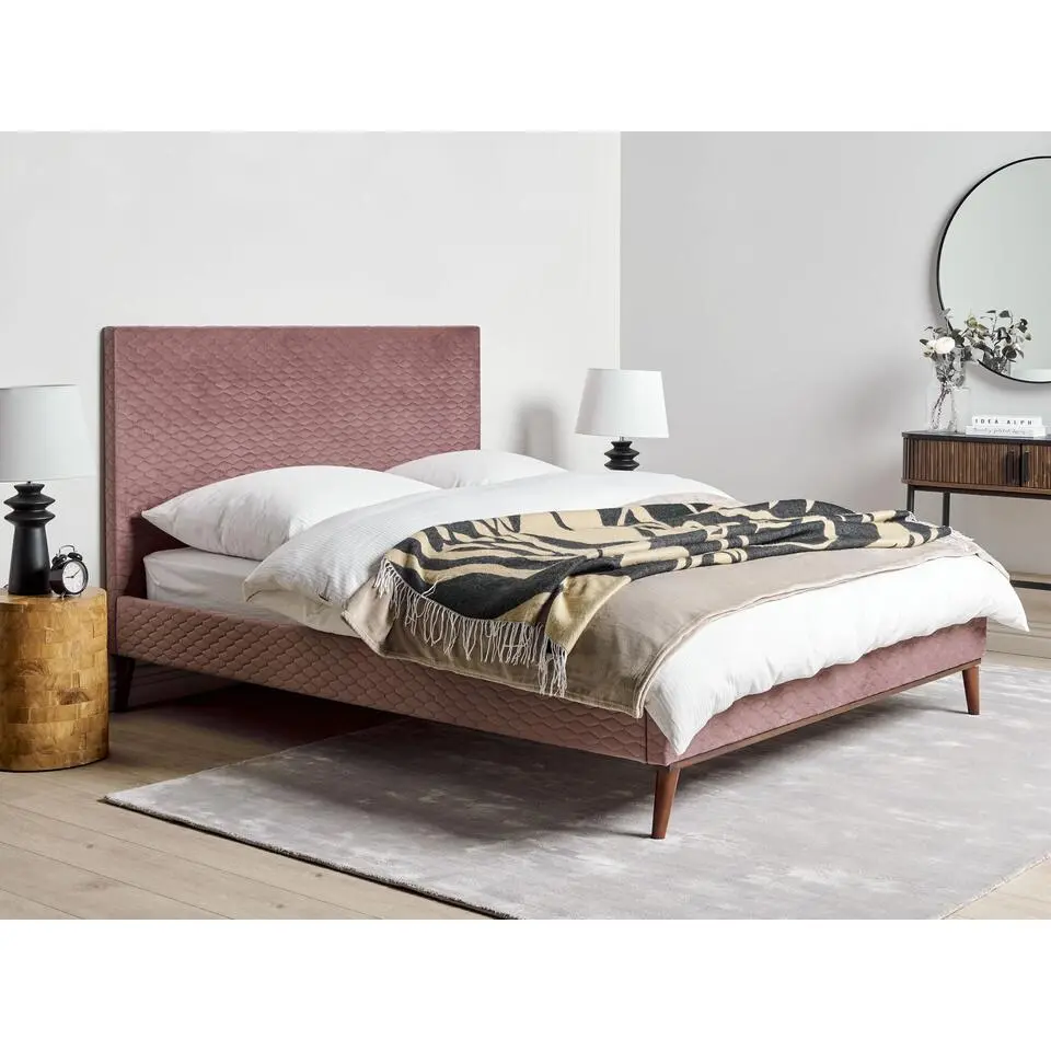 BAYONNE - Tweepersoonsbed - Roze - 140 x 200 cm - Fluweel