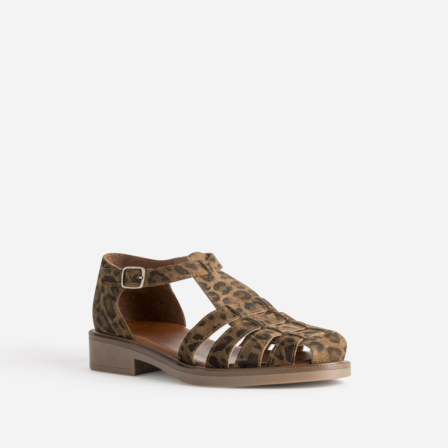 Sandale marron cuir velours effet léopard