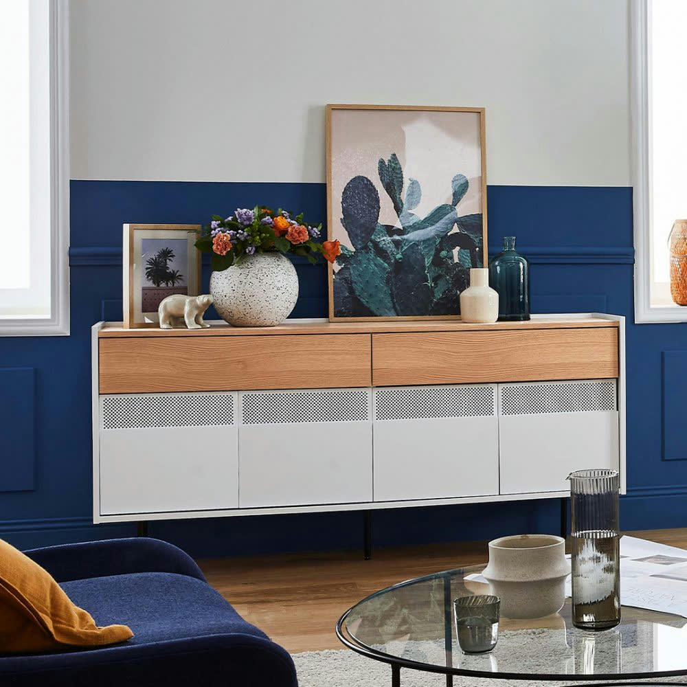 RADIO - Buffet  placage chêne et blanc laqué