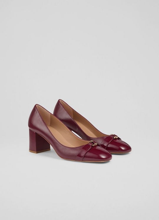Kate Burgundy Red Plain Block Heel Courts