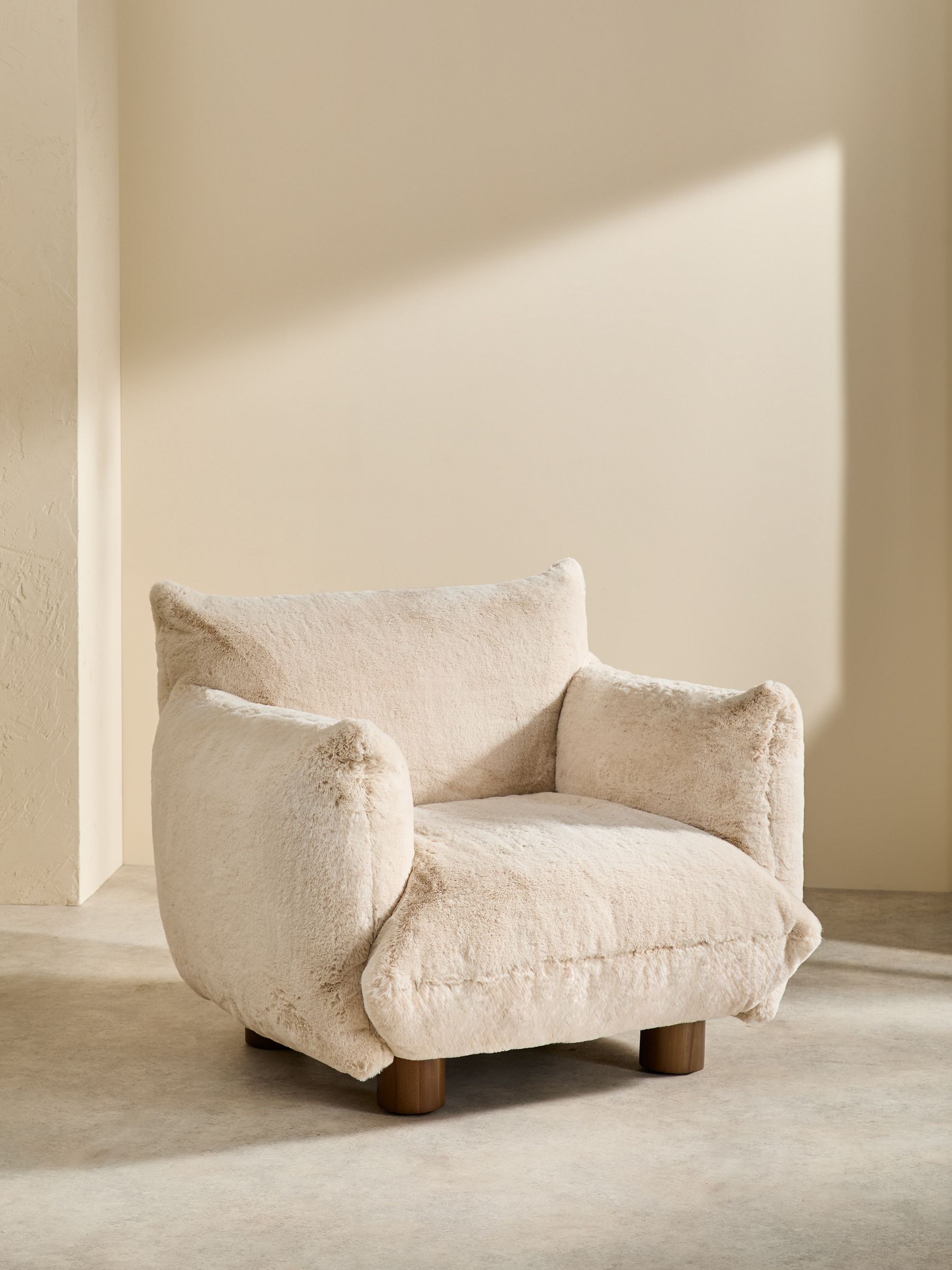 Jude Accent Chair in Taupe Brown Arctic Faux Fur