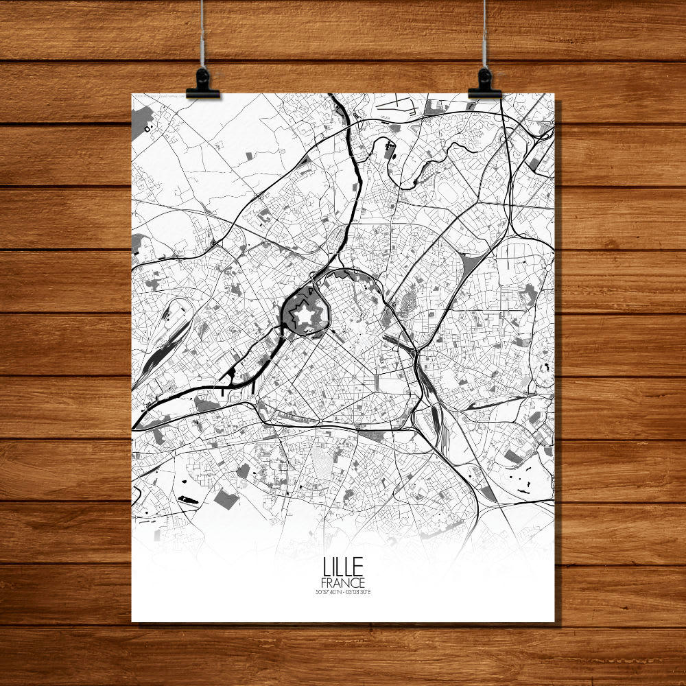 - Affiche Lille Carte N&B 40x50