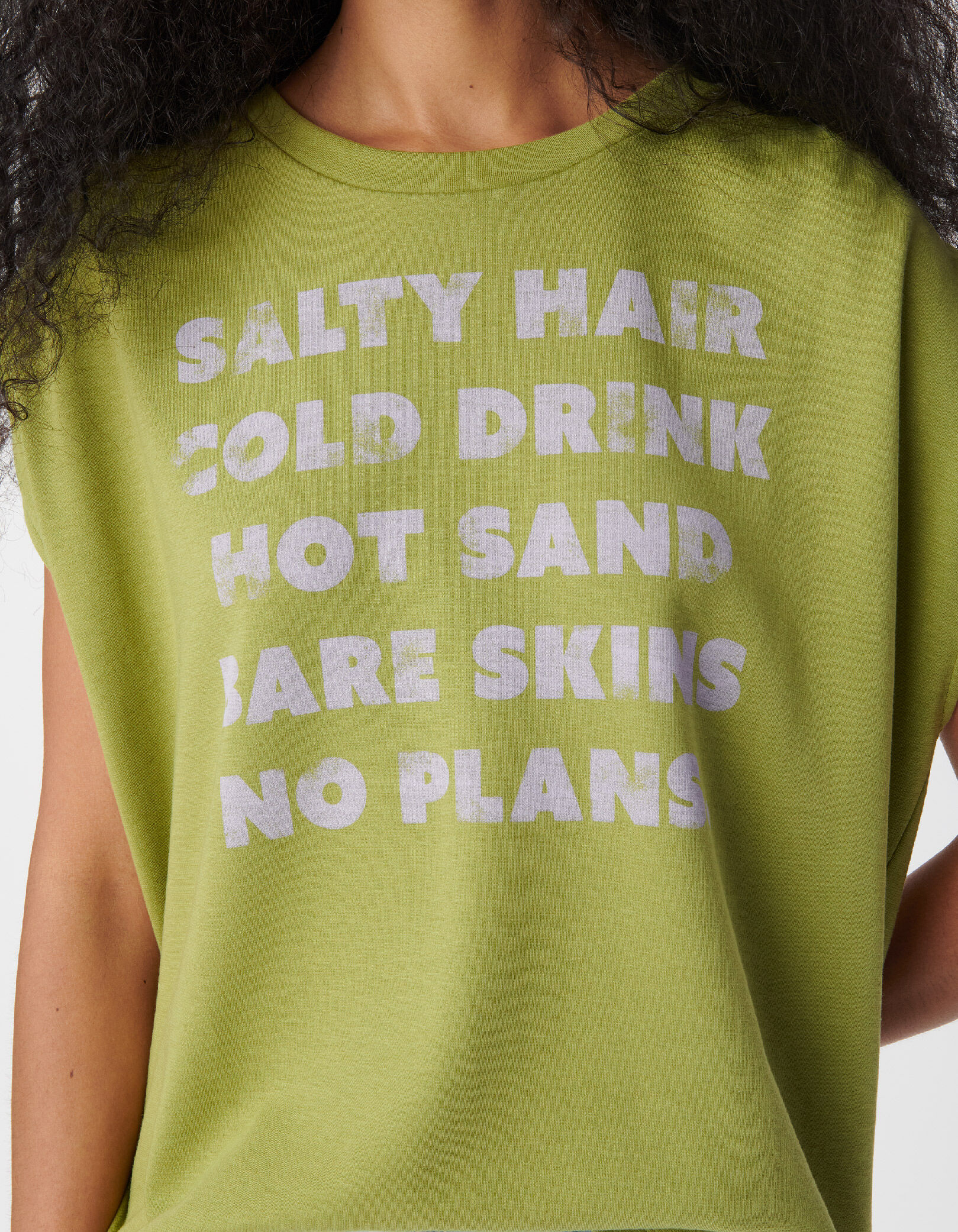 Tee-shirt manches courtes vert à message Femme