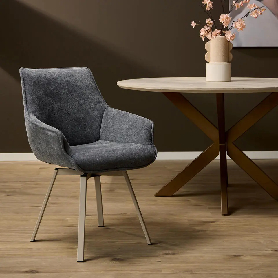 Eetkamerstoel Antraciet Stof - Mees - Set van 2