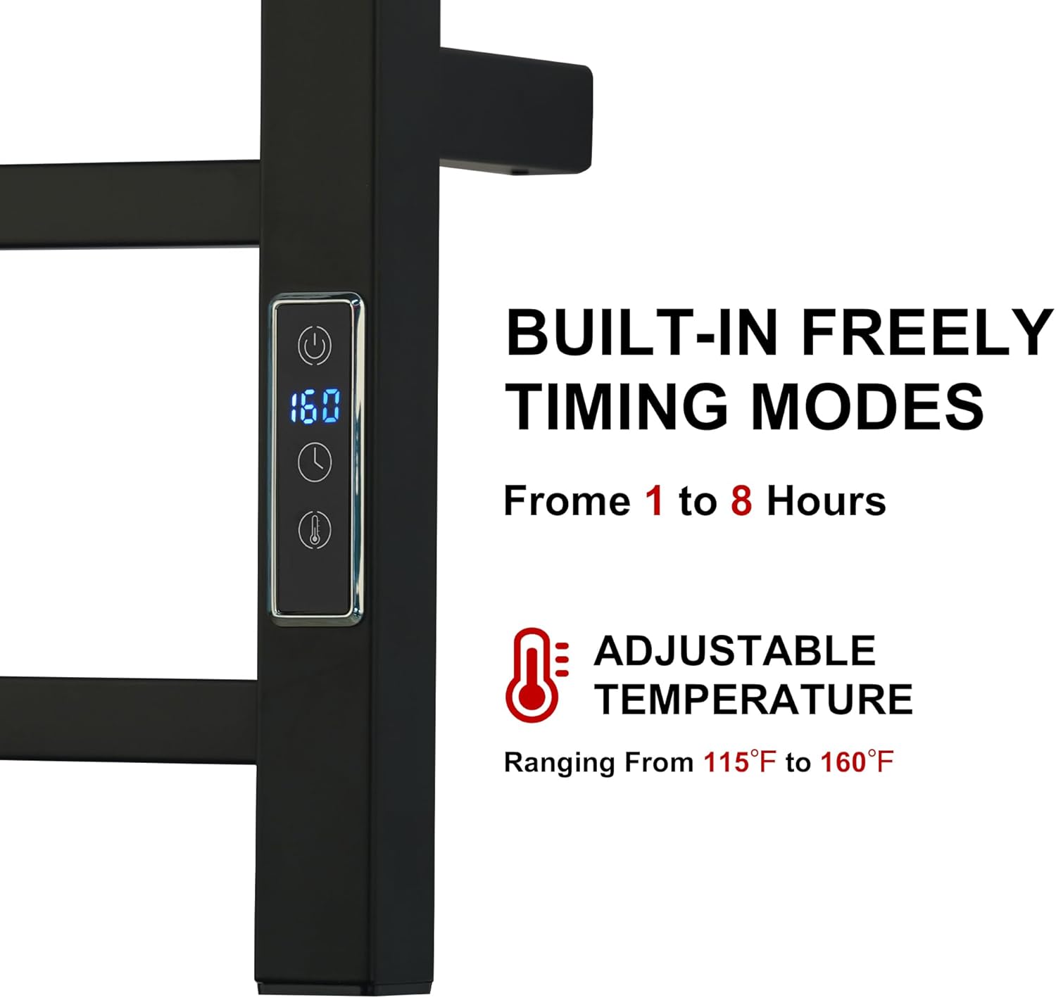 Heated Towel Racks for Bathroom, Wall Mounted Electric Towel Warmer Racks with Timer & Temperature Control, 6 Bar Stainless Steel Towel Heater for Bathroom, Matte Black, Plug-in