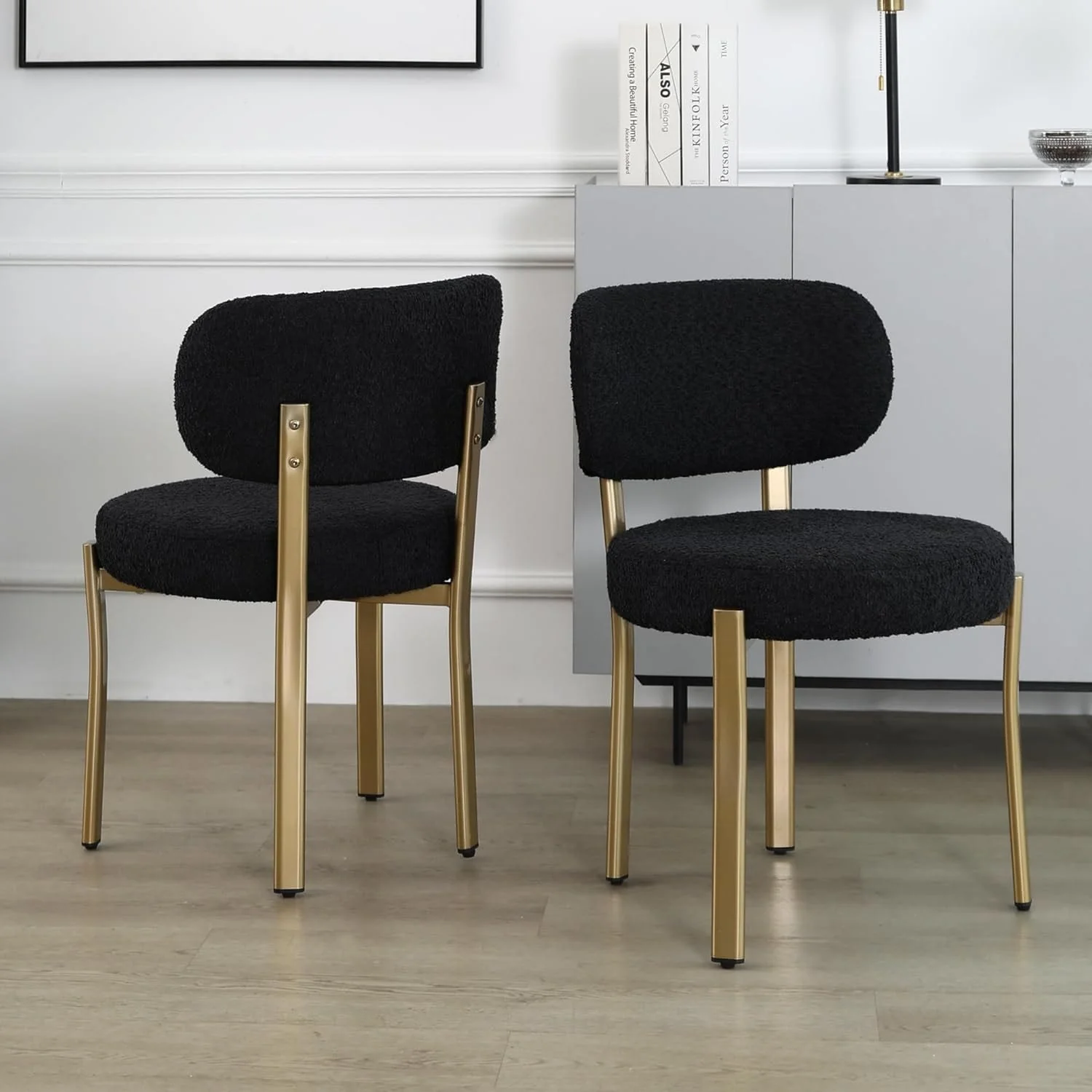 XINMICS Modern Boucle Dining Chairs Kitchen Chairs with Gold Metal Legs