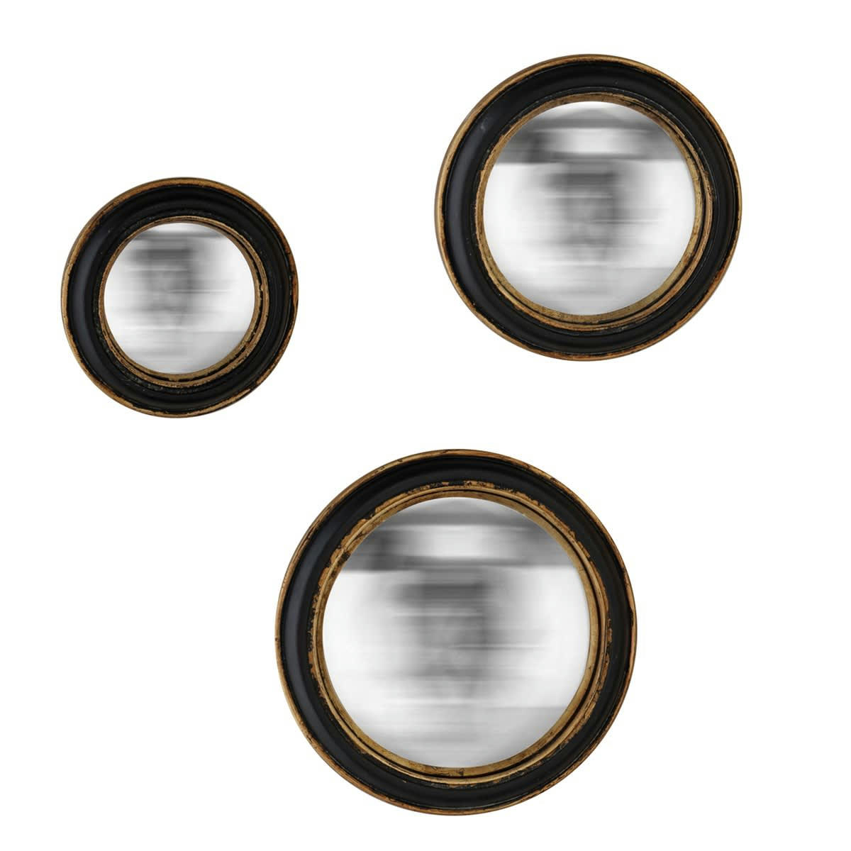 - Lot de 3 miroirs convexes noir et doré 14, 19 et 23cm