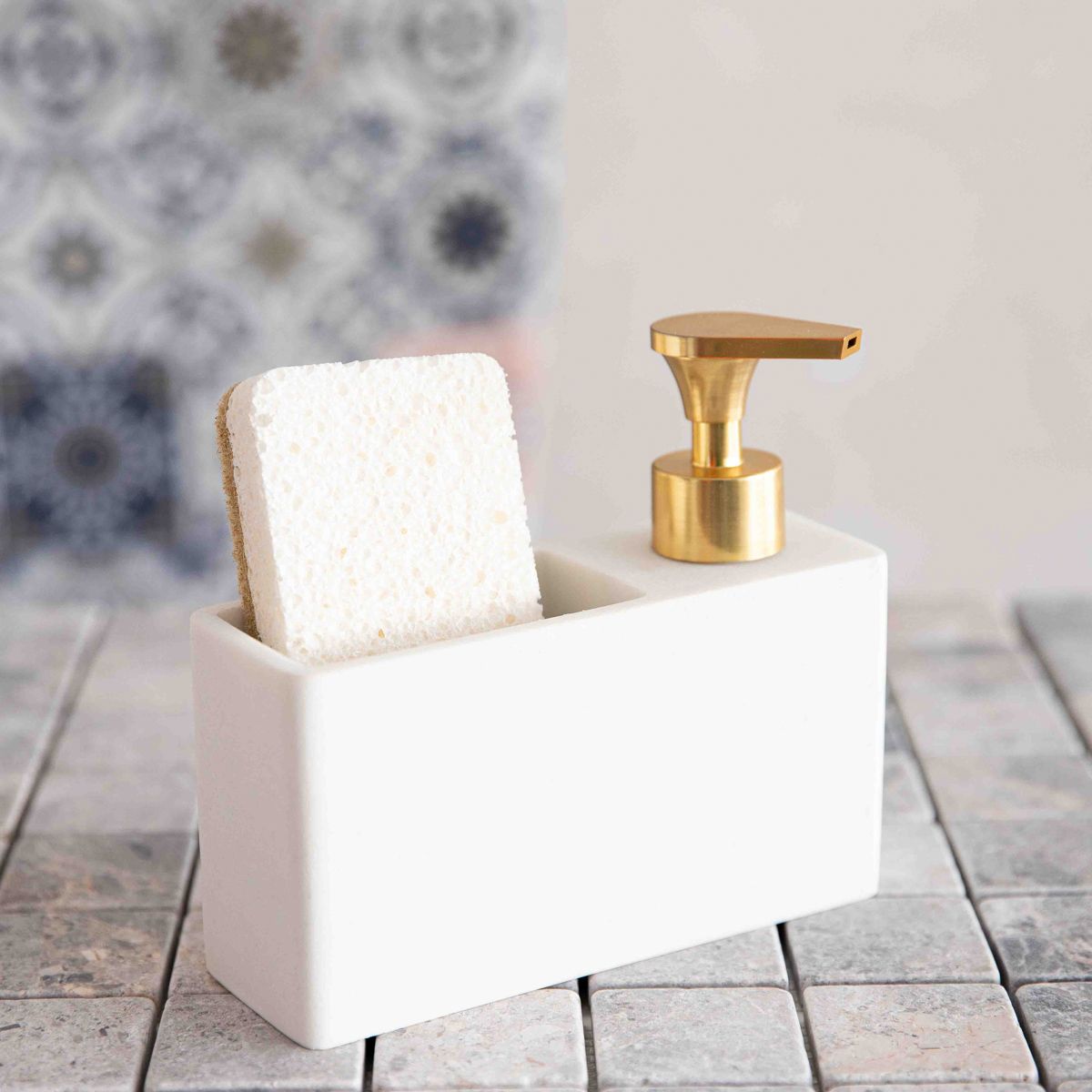 Dozownik TEANA biały ze złotą pompką 17x15 cm
