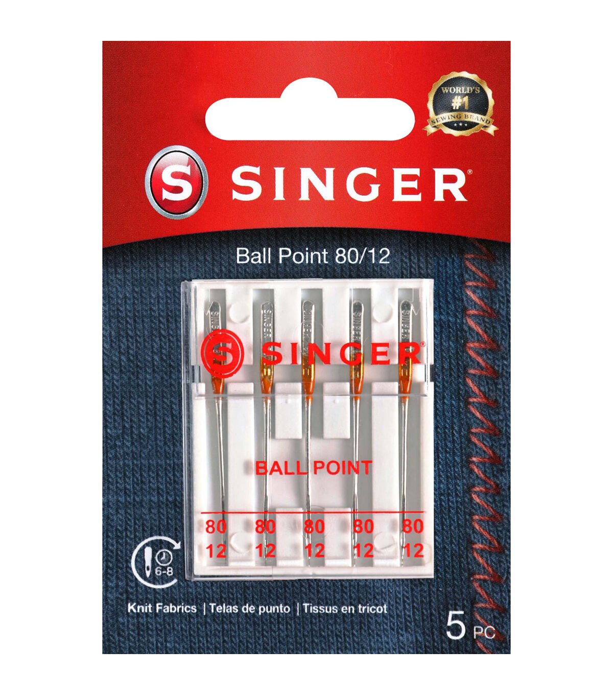 SINGER 80/12 Ball Point Sewing Machine Needles 5pk