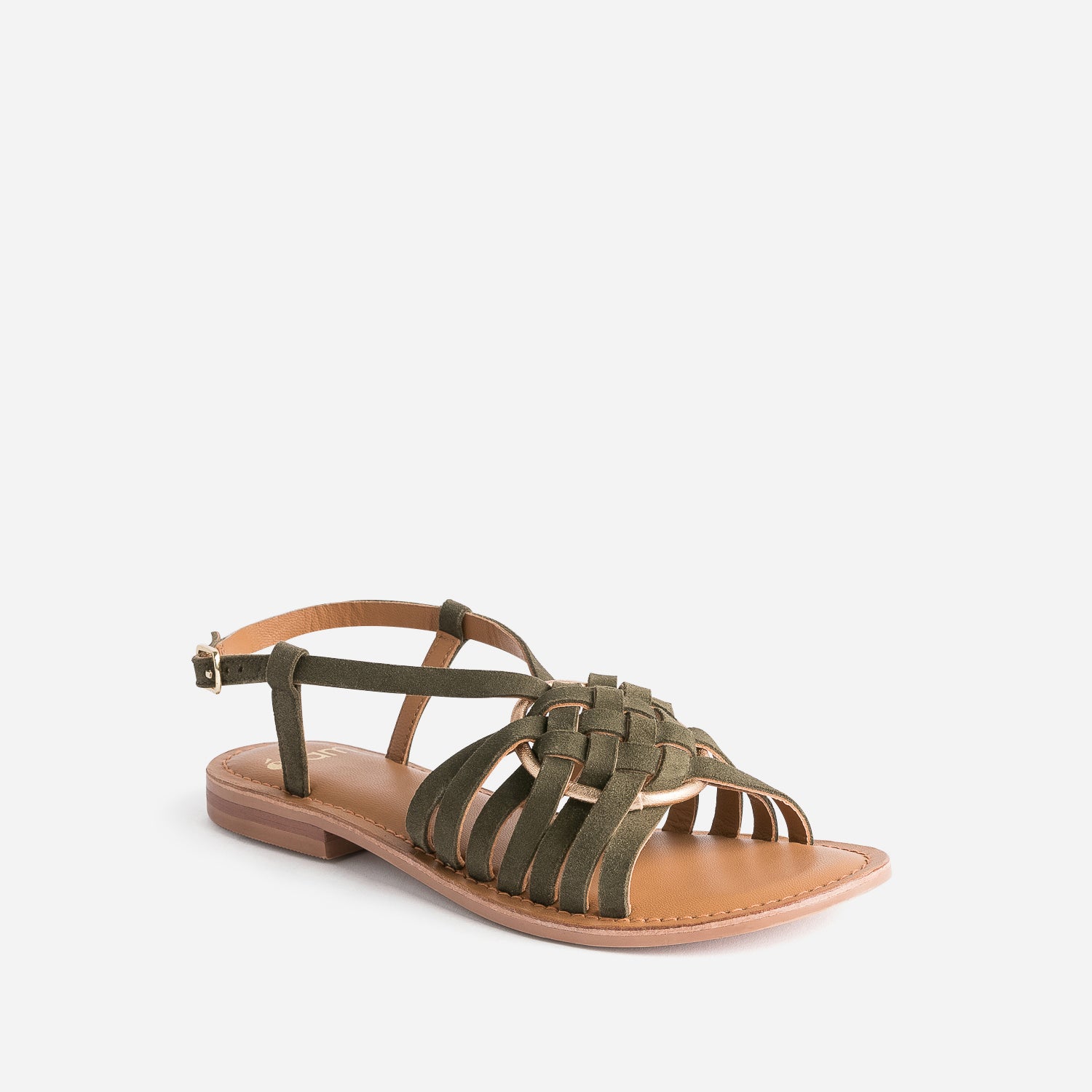 Sandale kaki cuir velours avec anneau