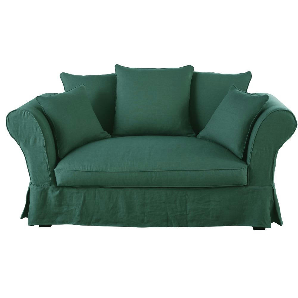 Roma - Housse de canapé 2 places en lin froissé vert