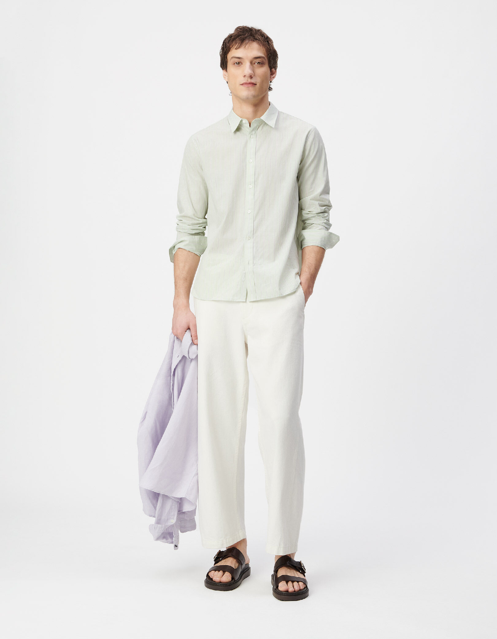 Chemise regular verte coton bio motif rayures Homme