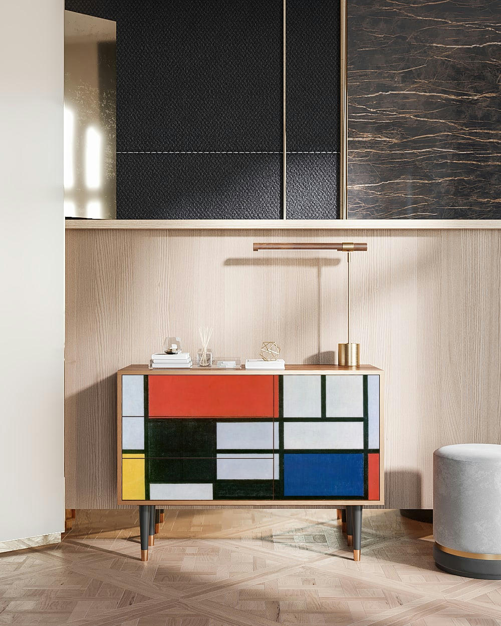 - Buffet  multicolore 3 tiroirs et 1 porte L 115 cm