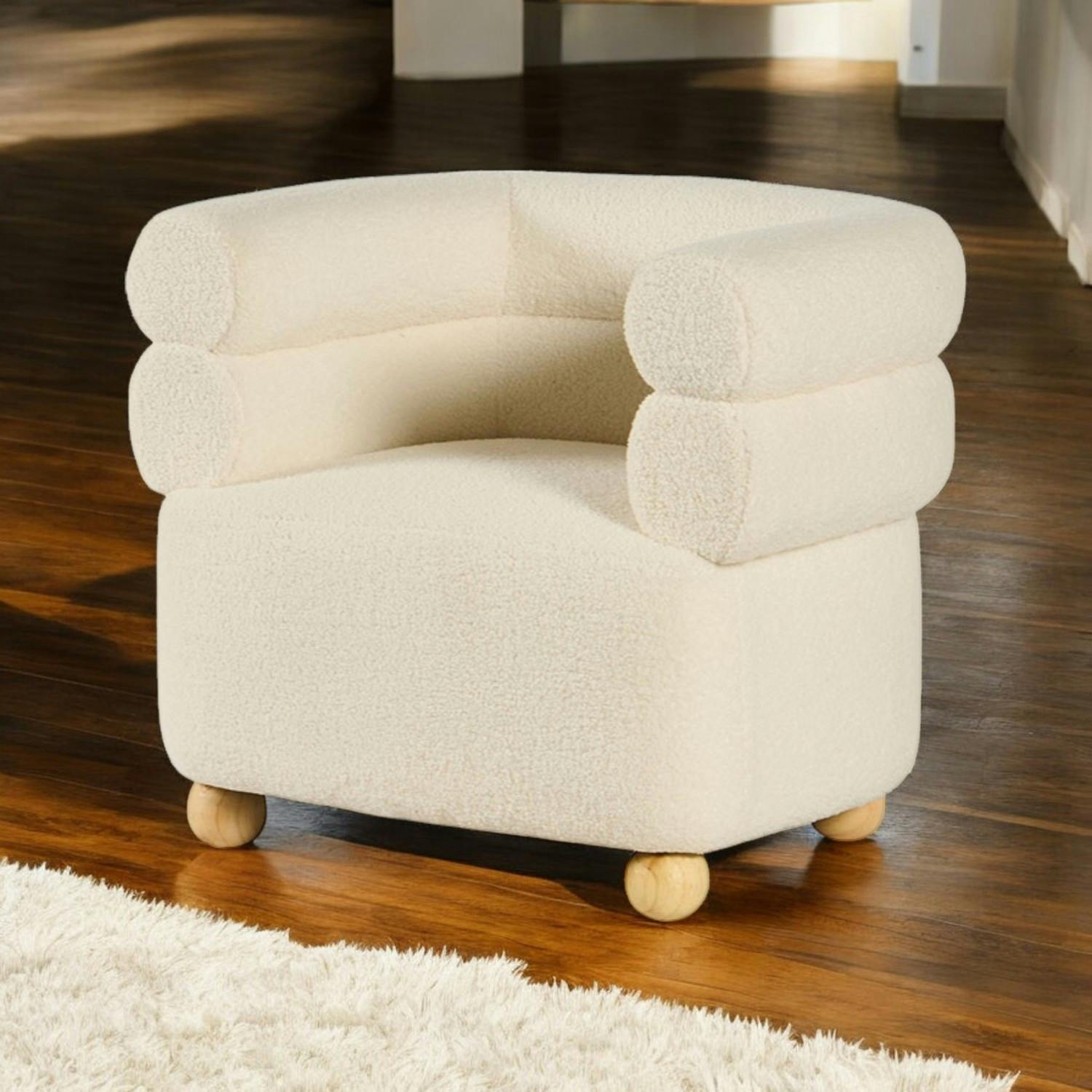Fauteuil cabriolet design tissu bouclé blanc IENA