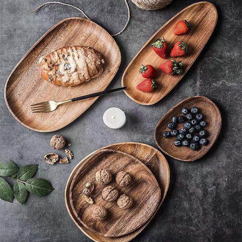 Wooden Irregular Oval Solid Pan Plate