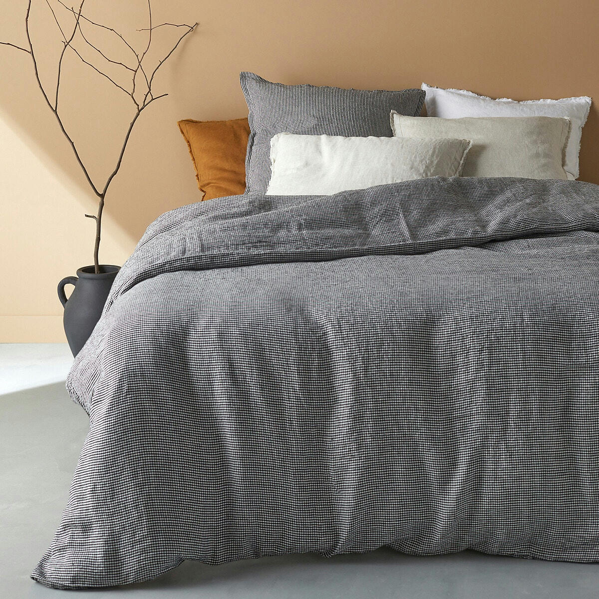 Drap plat lin lavé, Linot Carreaux