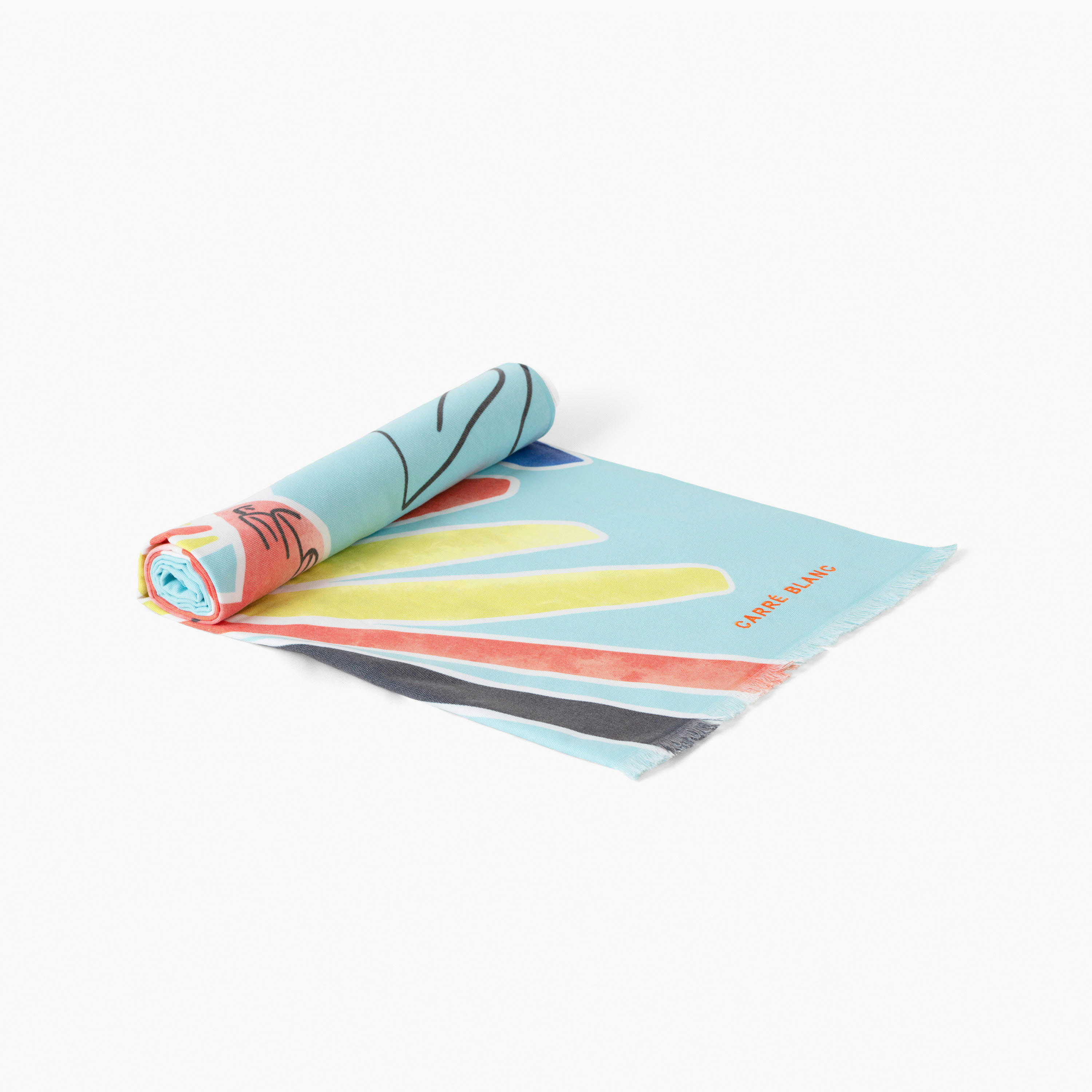 LIBRA - Fouta coton imprimé brodé bleu 100 x 180 cm