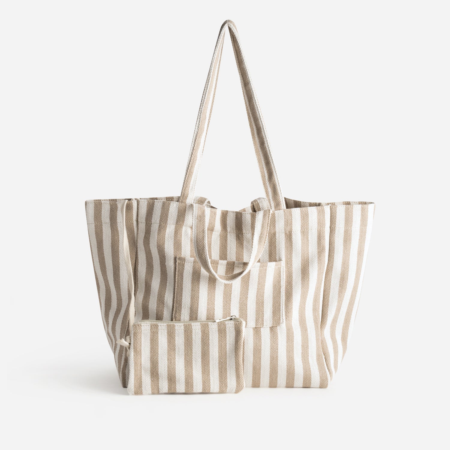 Sac cabas écru rayures beiges