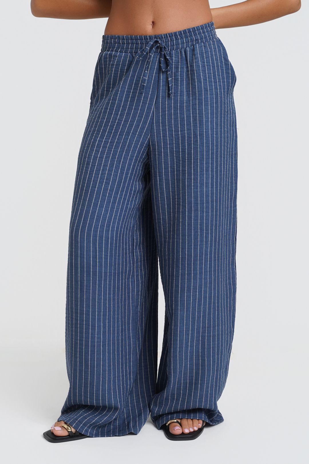Needs No Label Blue Stripe Wide Leg Trousers